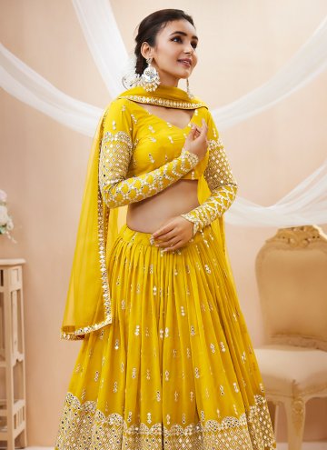 Alluring Embroidered Georgette Yellow A Line Lehenga Choli