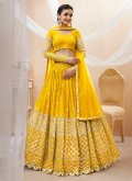 Alluring Embroidered Georgette Yellow A Line Lehenga Choli - 3
