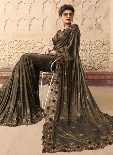 Alluring Embroidered Imported Brown Designer Saree