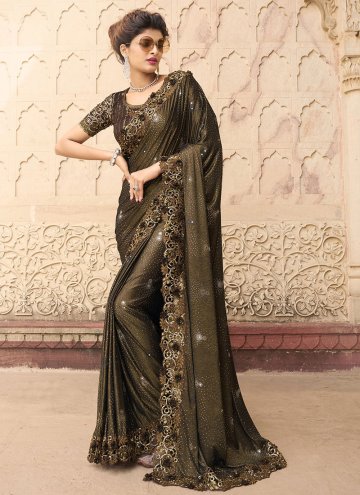 Alluring Embroidered Imported Brown Designer Saree