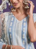 Alluring Embroidered Net Blue Designer Straight Salwar Suit - 1