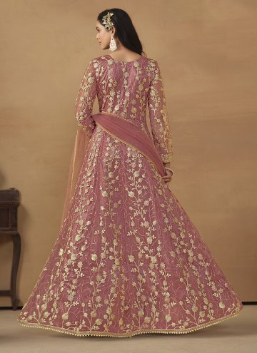Alluring Embroidered Net Pink Pant Style Suit