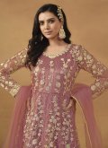 Alluring Embroidered Net Pink Pant Style Suit - 3