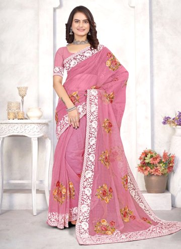 Alluring Embroidered Organza Pink Trendy Saree