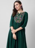 Alluring Embroidered Rayon Green Floor Length Kurti - 1