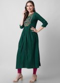 Alluring Embroidered Rayon Green Floor Length Kurti - 2