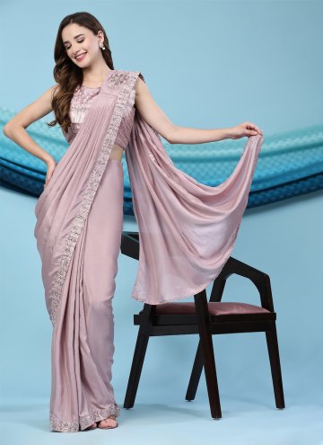 Alluring Embroidered Satin Silk Mauve Designer Saree