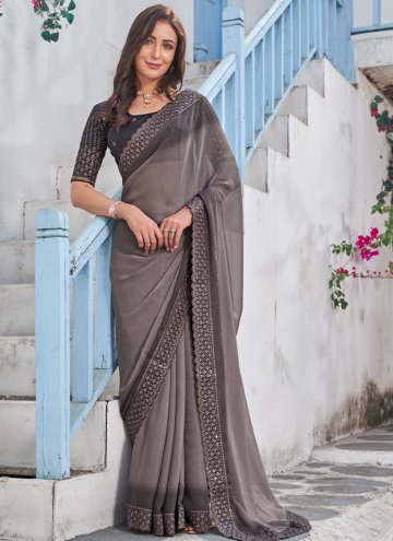 Alluring Embroidered Shimmer Black Trendy Saree