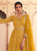 Alluring Embroidered Silk Yellow Anarkali Suit - 1