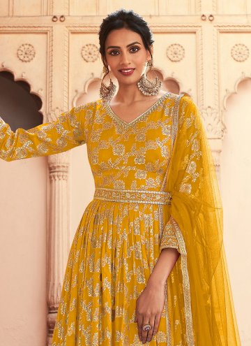 Alluring Embroidered Silk Yellow Anarkali Suit