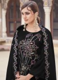 Alluring Embroidered Velvet Black Palazzo Suit - 1