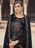 Alluring Embroidered Velvet Black Palazzo Suit - 2