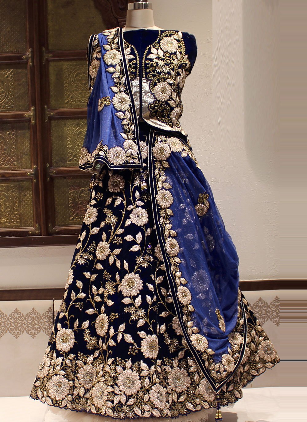 Alluring Embroidered Velvet Blue Lehenga Choli