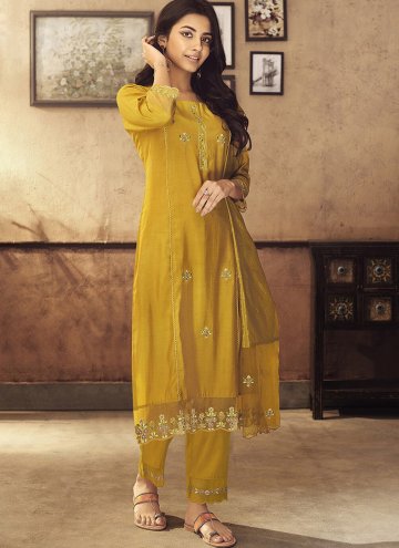Alluring Embroidered Viscose Mustard Salwar Suit