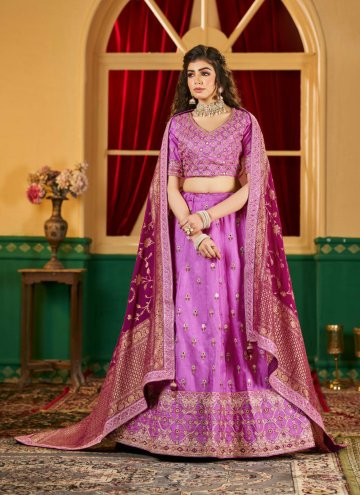 Alluring Embroidered Viscose Purple A Line Lehenga
