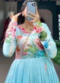 Alluring Floral Print Tussar Silk Blue Gown - 2