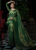 Alluring Gold and Green Kanjivaram Silk Woven Designer Saree - 1