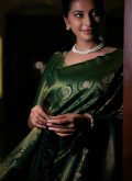 Alluring Gold and Green Kanjivaram Silk Woven Designer Saree - 2