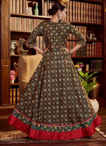 Alluring Green Cotton  Printed Readymade Designer Gown