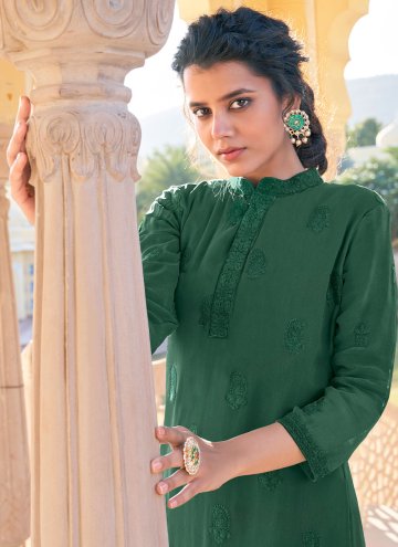 Alluring Green Faux Georgette Embroidered Party Wear Kurti