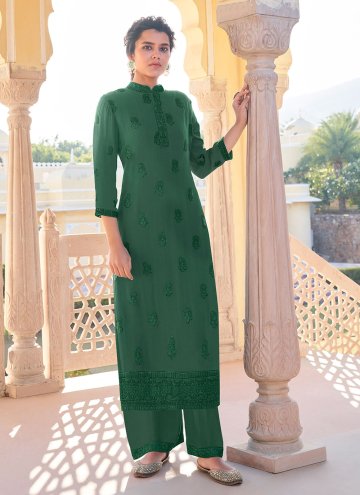 Alluring Green Faux Georgette Embroidered Party We
