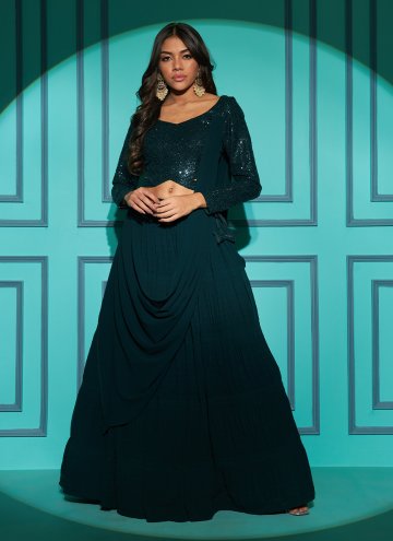 Alluring Green Georgette Embroidered A Line Leheng