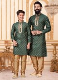 Alluring Green Jacquard Silk Booti Work Kurta Pyjama - 1