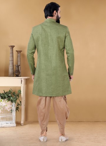 Alluring Green Linen Buttons Indo Western