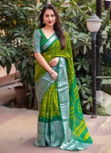 Alluring Green Silk Bandhej Print Classic Designer Saree for Casual