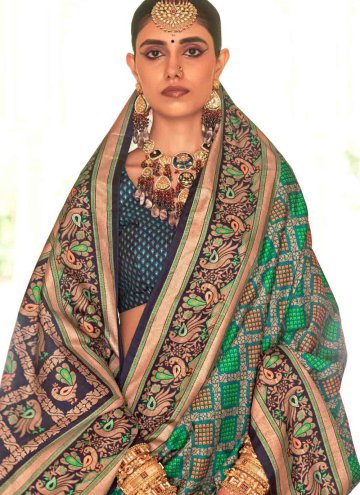 Alluring Green Silk Print Designer Saree