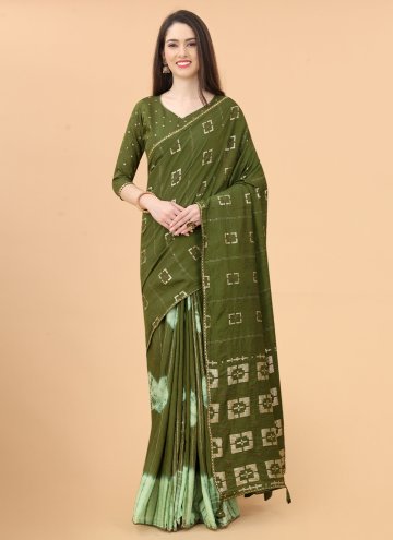 Alluring Green Silk Printed Contemporary Saree for Festival