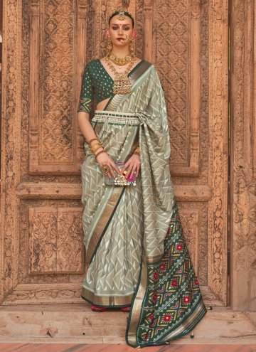 Alluring Green Silk Printed Designer Saree