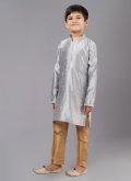 Alluring Grey Art Dupion Silk Fancy work Kurta Pyjama - 1