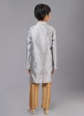 Alluring Grey Art Dupion Silk Fancy work Kurta Pyjama - 3