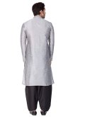 Alluring Grey Art Dupion Silk Plain Work Kurta Pyjama - 1