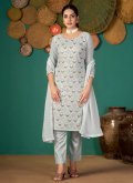 Alluring Grey Faux Georgette Embroidered Salwar Suit - 1