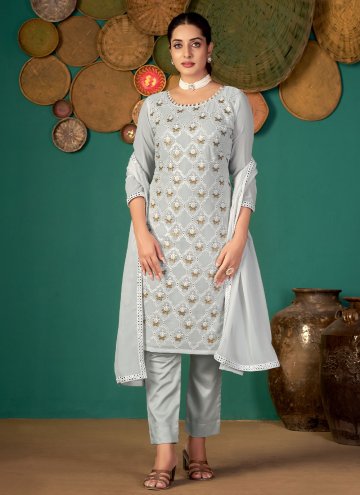 Alluring Grey Faux Georgette Embroidered Salwar Suit