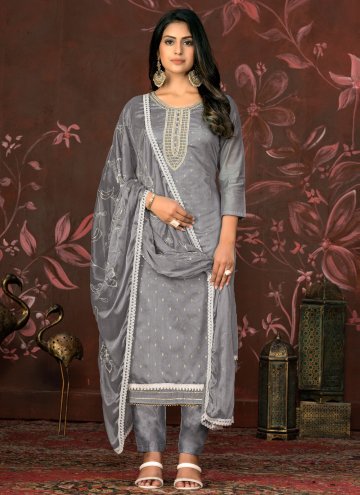 Alluring Grey Organza Woven Trendy Salwar Kameez