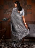 Alluring Grey Raw Silk Woven Traditional Saree - 1