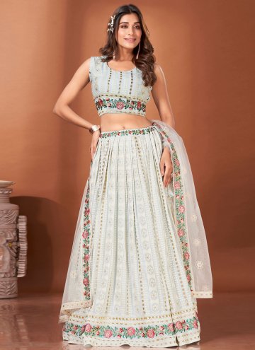 Alluring Hand Work Georgette Off White A Line Lehe