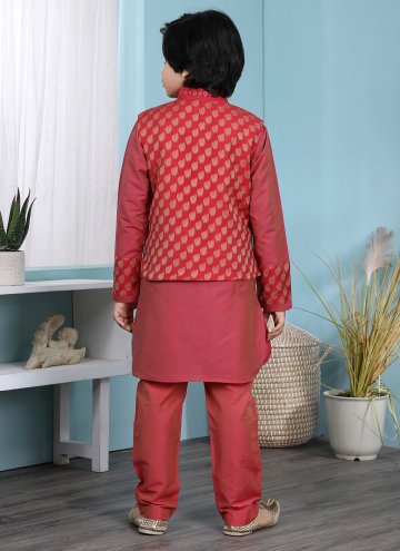 Alluring Hot Pink Cotton Silk Jacquard Work Kurta Payjama With Jacket