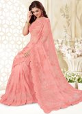 Alluring Hot Pink Net Embroidered Classic Designer Saree for Ceremonial - 1