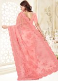 Alluring Hot Pink Net Embroidered Classic Designer Saree for Ceremonial - 2
