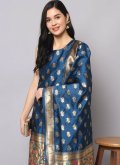 Alluring Jacquard Work Silk Blue Trendy Salwar Suit - 1