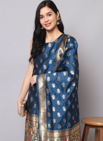Alluring Jacquard Work Silk Blue Trendy Salwar Suit