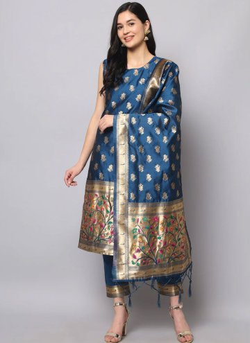 Alluring Jacquard Work Silk Blue Trendy Salwar Suit