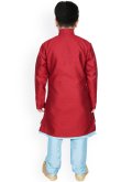 Alluring Maroon and Turquoise Art Dupion Silk Fancy work Jacket Style - 2