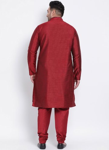 Alluring Maroon Art Dupion Silk Plain Work Kurta Pyjama