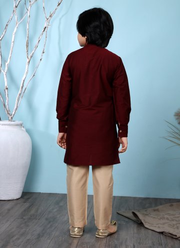 Alluring Maroon Cotton Silk Embroidered Kurta Pyjama