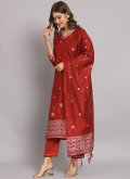 Alluring Maroon Cotton Silk Woven Trendy Salwar Kameez - 2